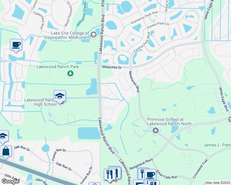 map of restaurants, bars, coffee shops, grocery stores, and more near 11135 Lost Creek Terrace in Bradenton
