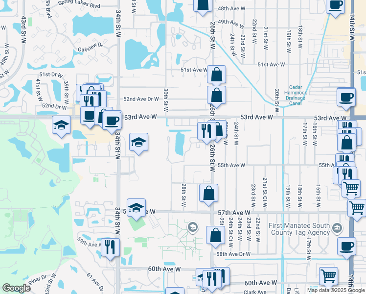 map of restaurants, bars, coffee shops, grocery stores, and more near 5400 26th Street West in Bradenton