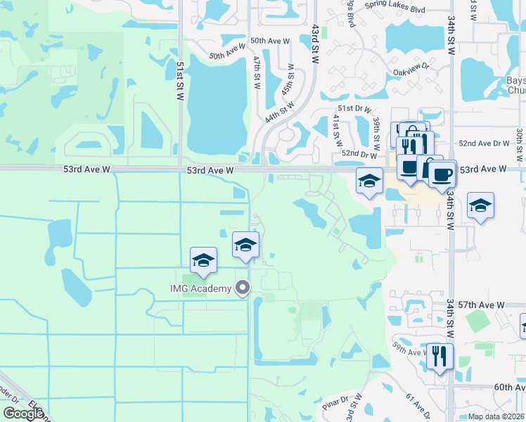 map of restaurants, bars, coffee shops, grocery stores, and more near 5409 46th Court West in Bradenton
