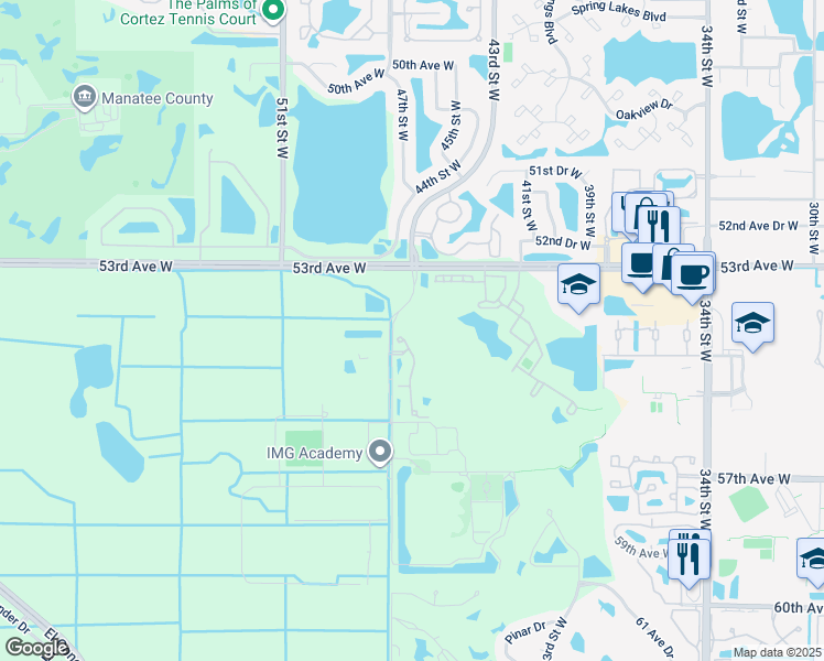 map of restaurants, bars, coffee shops, grocery stores, and more near 5409 46th Court West in Bradenton
