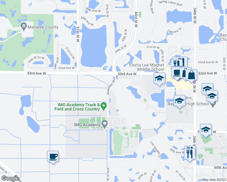 map of restaurants, bars, coffee shops, grocery stores, and more near 5409 46th Court West in Bradenton