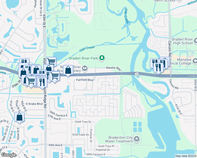 map of restaurants, bars, coffee shops, grocery stores, and more near a19 West Cathy Avenue in Bradenton