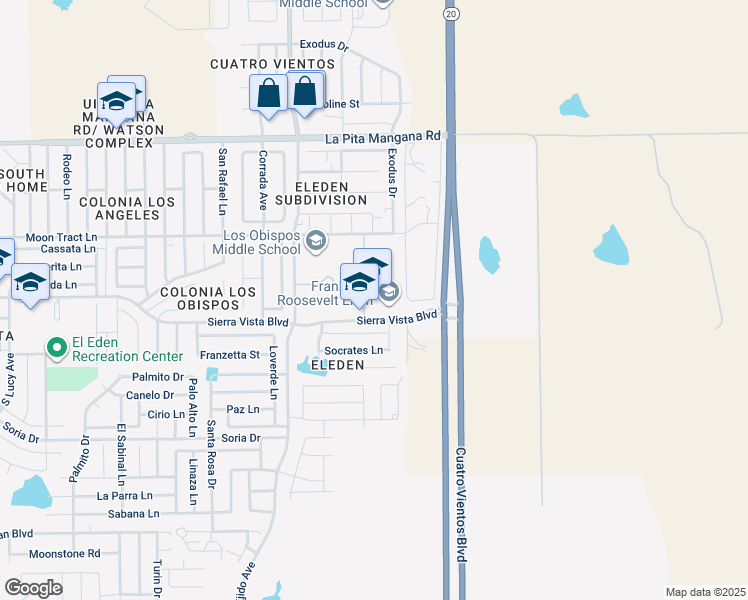 map of restaurants, bars, coffee shops, grocery stores, and more near 3301 Sierra Vista Boulevard in Laredo