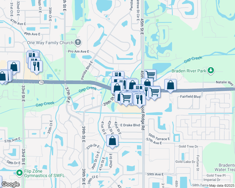 map of restaurants, bars, coffee shops, grocery stores, and more near in Bradenton