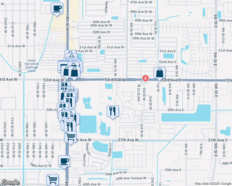 map of restaurants, bars, coffee shops, grocery stores, and more near 5410 Colleen Drive in Bradenton