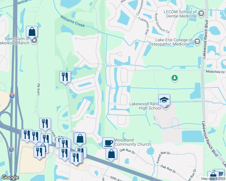 map of restaurants, bars, coffee shops, grocery stores, and more near 5226 96th Street East in Bradenton