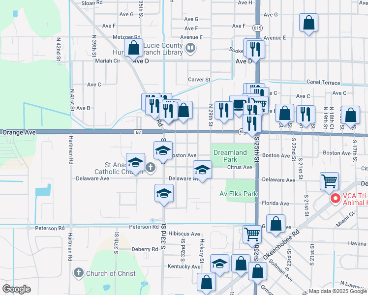 map of restaurants, bars, coffee shops, grocery stores, and more near 107 South 31st Street in Fort Pierce
