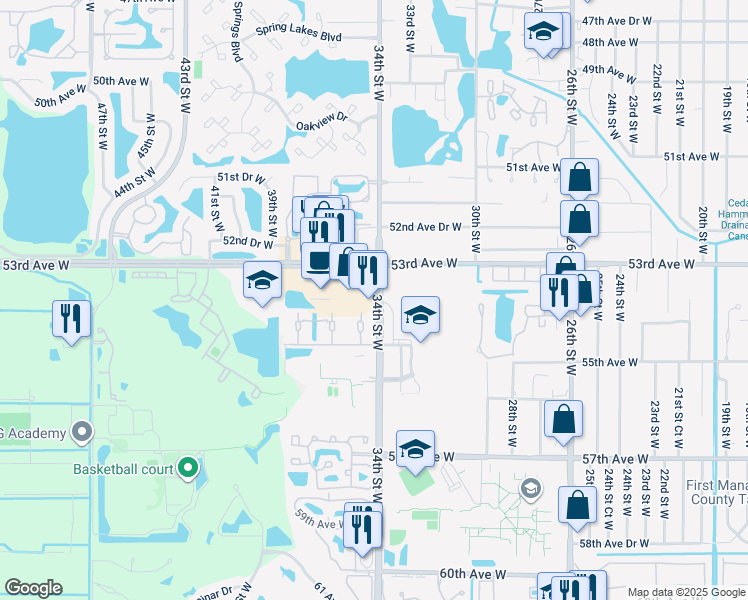 map of restaurants, bars, coffee shops, grocery stores, and more near 5356 34th Street West in Bradenton