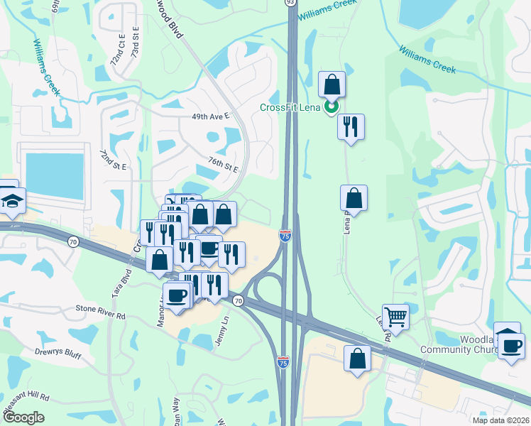 map of restaurants, bars, coffee shops, grocery stores, and more near 5171 78th Street Circle East in Bradenton