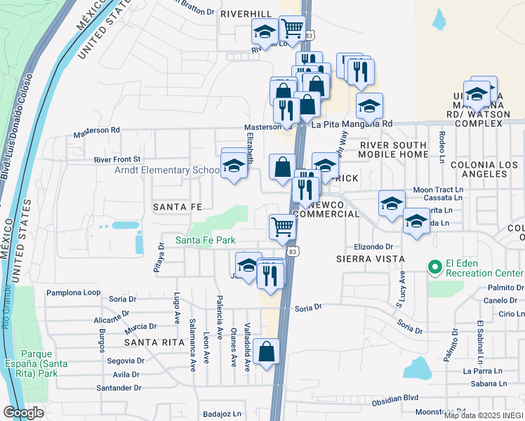 map of restaurants, bars, coffee shops, grocery stores, and more near 626 Teresita Lane in Laredo