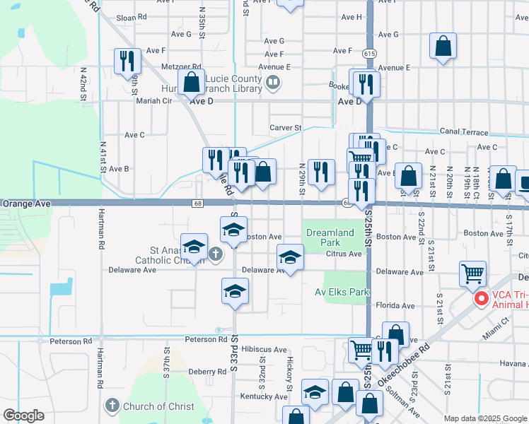 map of restaurants, bars, coffee shops, grocery stores, and more near 107 South 31st Street in Fort Pierce