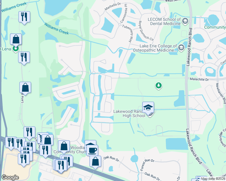 map of restaurants, bars, coffee shops, grocery stores, and more near 9767 51st Terrace East in Bradenton