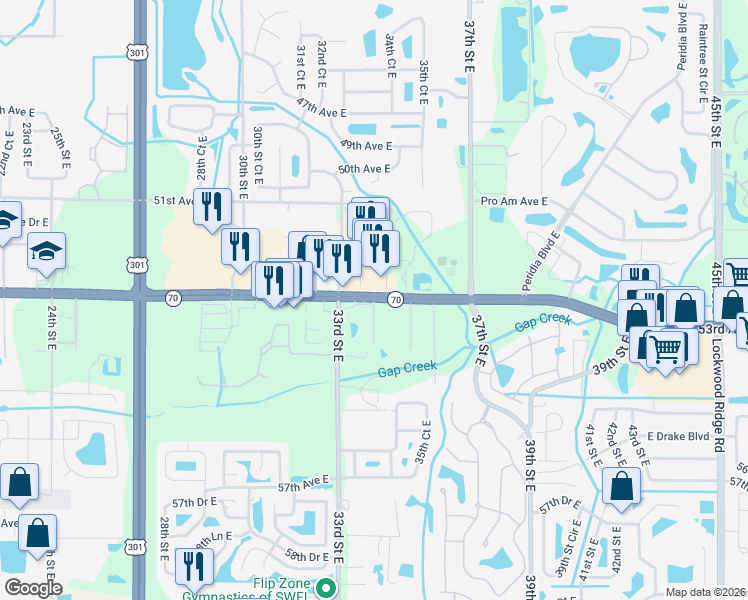 map of restaurants, bars, coffee shops, grocery stores, and more near 5260 34th Street East in Bradenton
