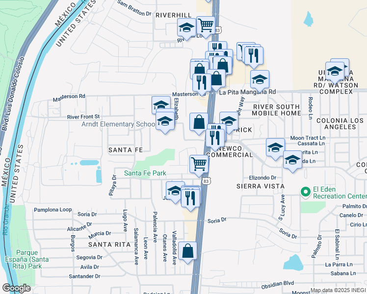 map of restaurants, bars, coffee shops, grocery stores, and more near 626 Teresita Lane in Laredo