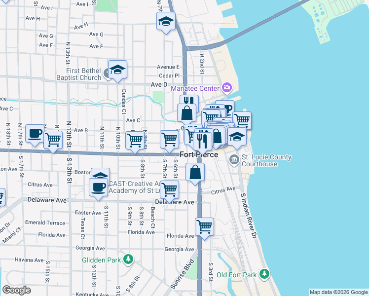 map of restaurants, bars, coffee shops, grocery stores, and more near in Fort Pierce