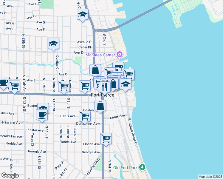 map of restaurants, bars, coffee shops, grocery stores, and more near in Fort Pierce