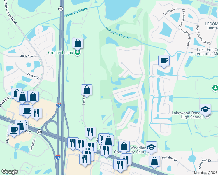 map of restaurants, bars, coffee shops, grocery stores, and more near 5100 87th Street East in Bradenton