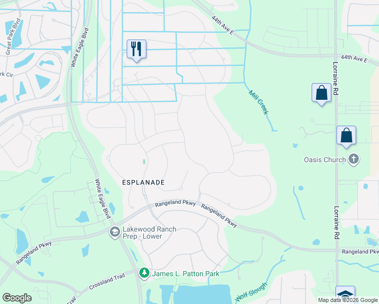 map of restaurants, bars, coffee shops, grocery stores, and more near 5130 Napoli Run in Bradenton