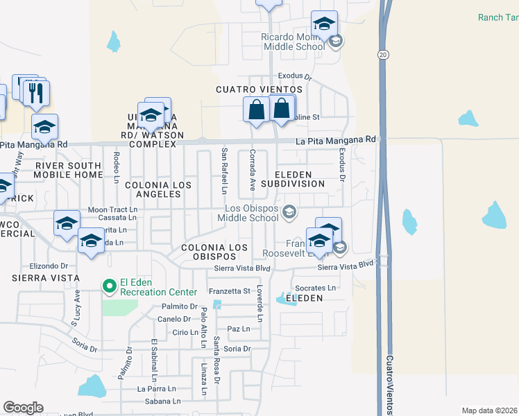 map of restaurants, bars, coffee shops, grocery stores, and more near 4715 Cascade Drive in Laredo