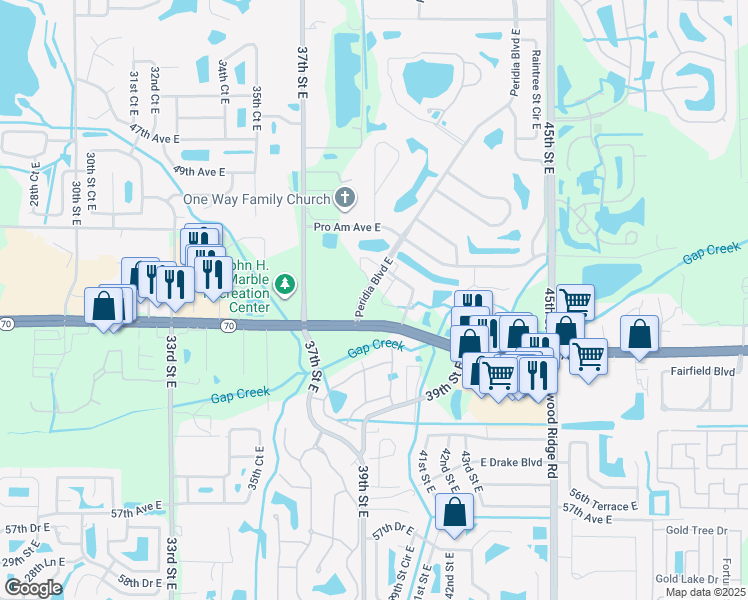 map of restaurants, bars, coffee shops, grocery stores, and more near in Braden River