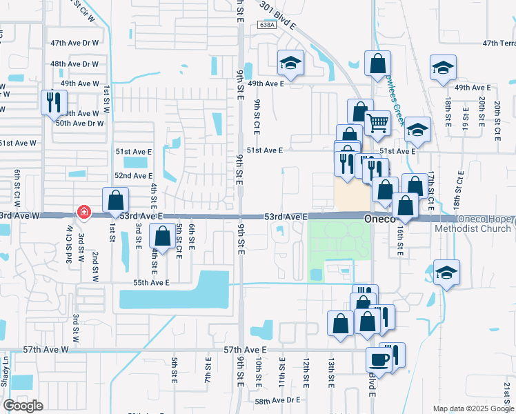 map of restaurants, bars, coffee shops, grocery stores, and more near 919 53rd Avenue East in Bradenton