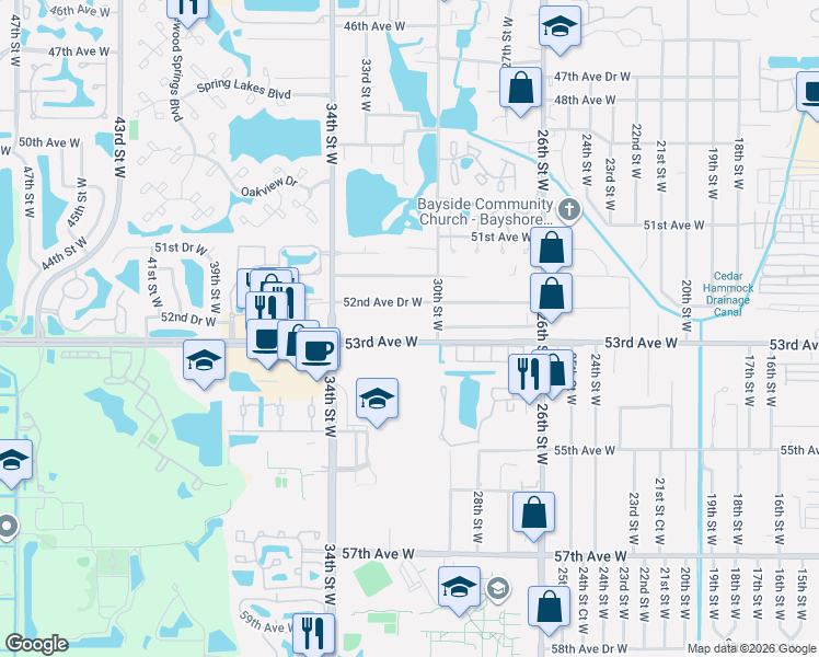 map of restaurants, bars, coffee shops, grocery stores, and more near 5236 30th Street West in Bradenton