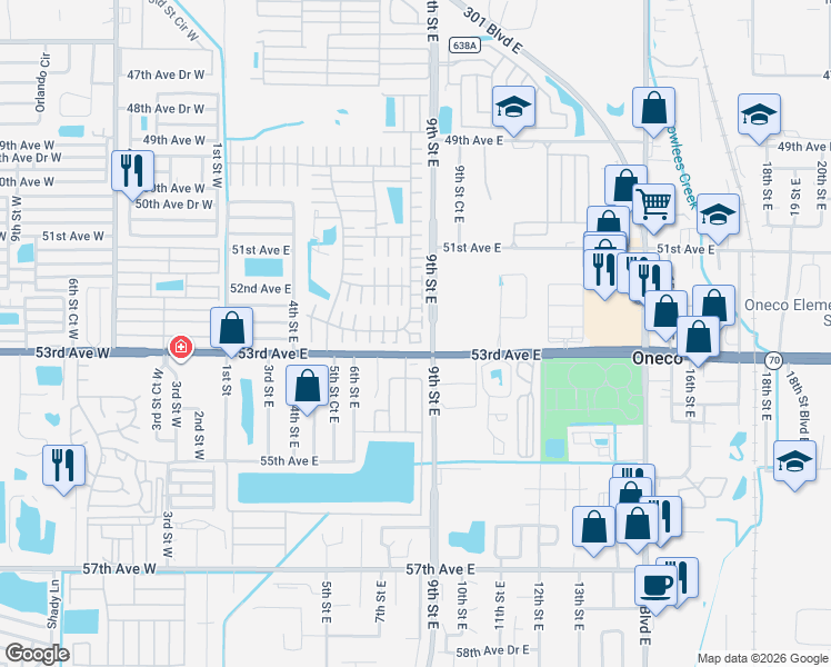 map of restaurants, bars, coffee shops, grocery stores, and more near 819 Circle Drive in Bradenton