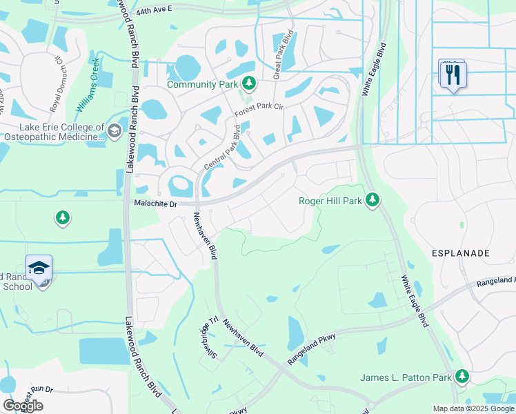 map of restaurants, bars, coffee shops, grocery stores, and more near 11708 Meadowgate Place in Bradenton