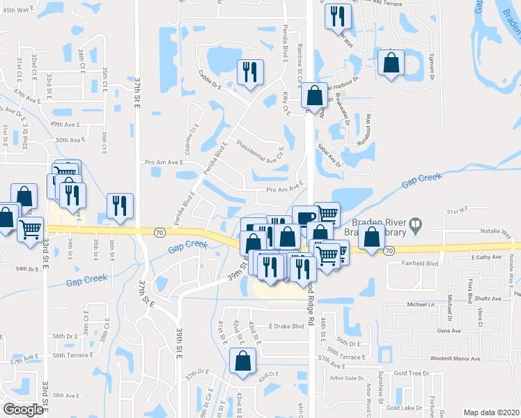 map of restaurants, bars, coffee shops, grocery stores, and more near 5122 Wedge Court East in Bradenton