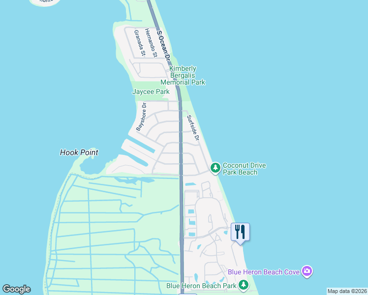 map of restaurants, bars, coffee shops, grocery stores, and more near 1904 South Ocean Drive in Fort Pierce