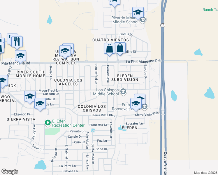 map of restaurants, bars, coffee shops, grocery stores, and more near 4715 Cascade Drive in Laredo