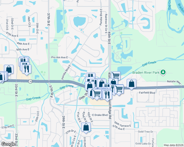map of restaurants, bars, coffee shops, grocery stores, and more near 5122 Wedge Court East in Bradenton
