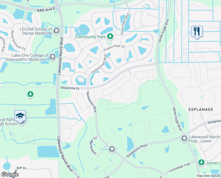 map of restaurants, bars, coffee shops, grocery stores, and more near 11708 Meadowgate Place in Bradenton