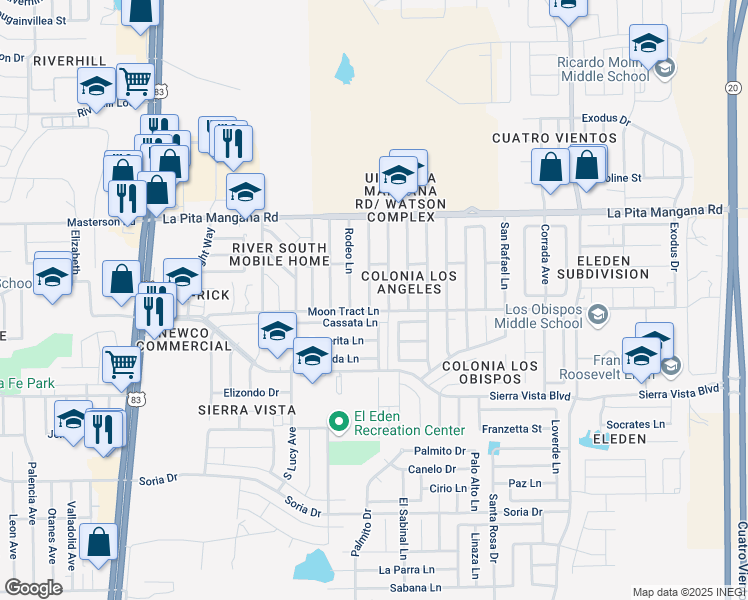 map of restaurants, bars, coffee shops, grocery stores, and more near 4549 La Joya Lane in Laredo