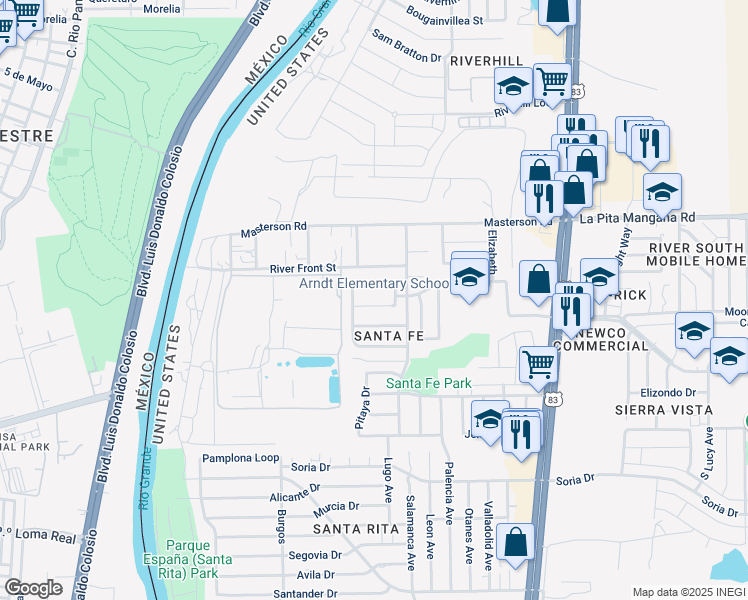 map of restaurants, bars, coffee shops, grocery stores, and more near 614 Azucena Dr in Laredo