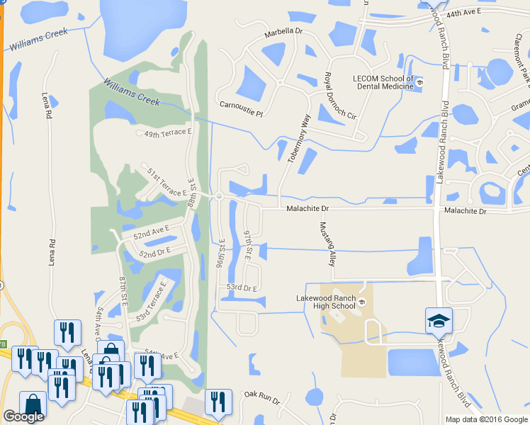 map of restaurants, bars, coffee shops, grocery stores, and more near 9739 51st Terrace East in Bradenton