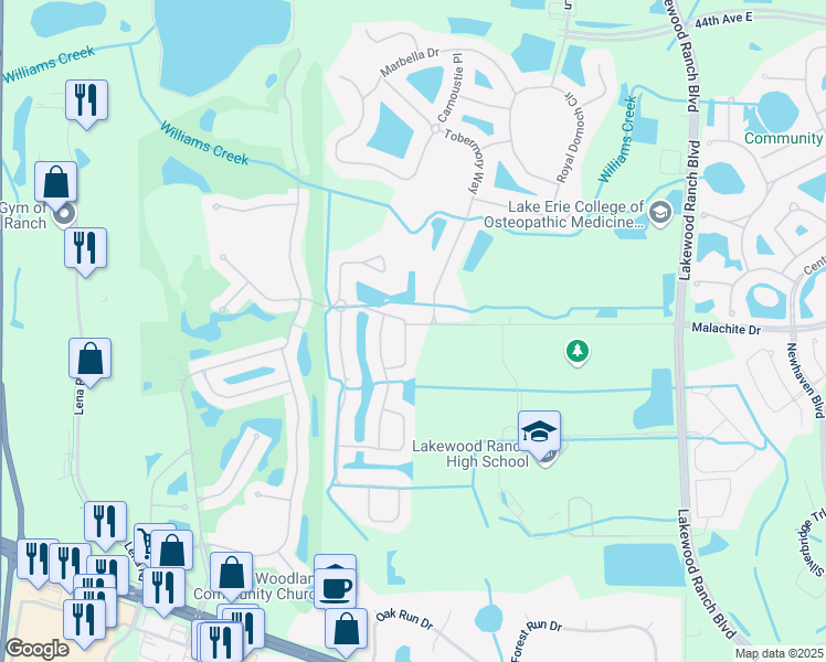 map of restaurants, bars, coffee shops, grocery stores, and more near 9739 51st Terrace East in Bradenton