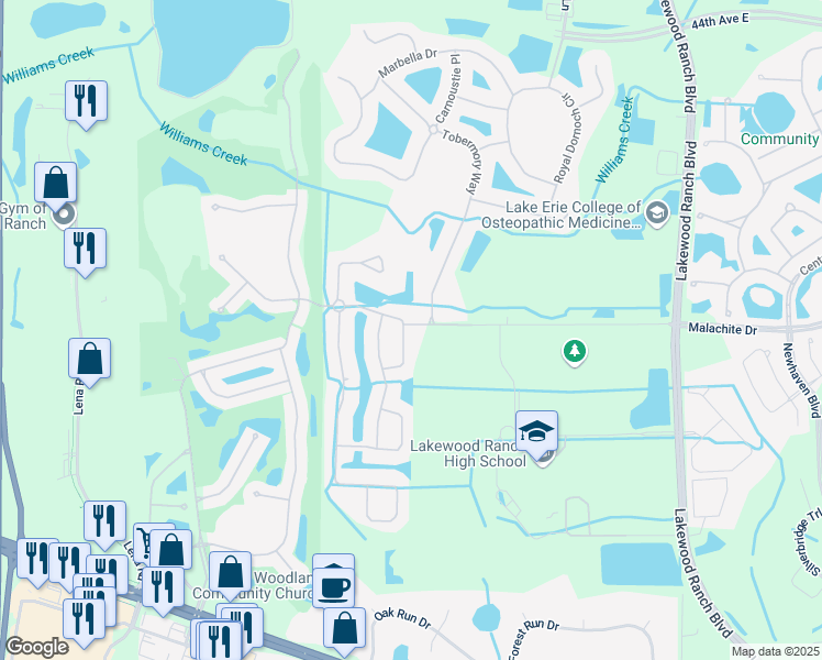 map of restaurants, bars, coffee shops, grocery stores, and more near 9739 51st Terrace East in Bradenton