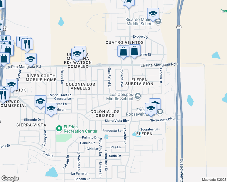 map of restaurants, bars, coffee shops, grocery stores, and more near 4644 River Lake Drive in Laredo