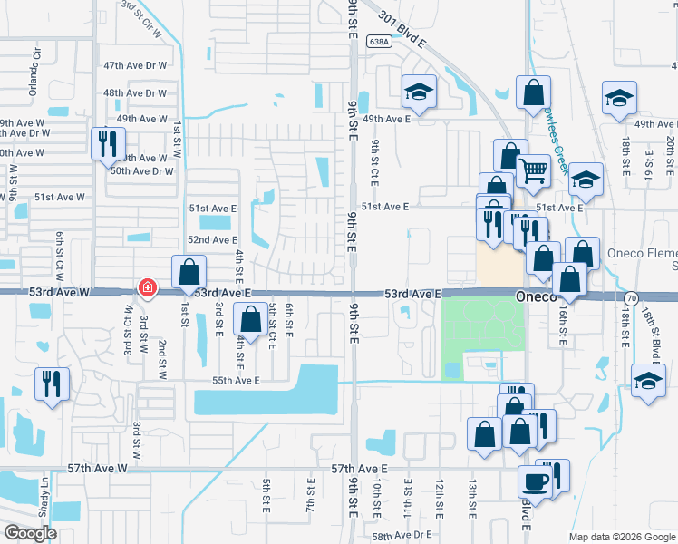 map of restaurants, bars, coffee shops, grocery stores, and more near 819 Circle Drive in Bradenton