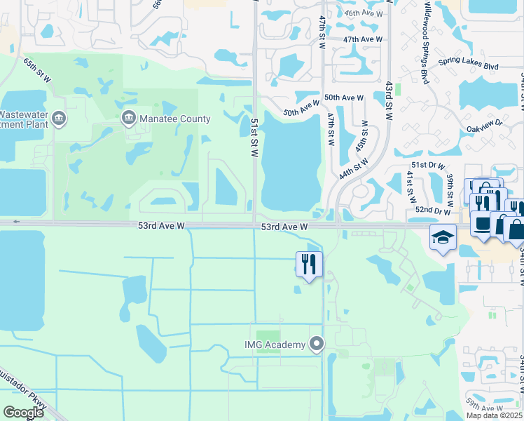 map of restaurants, bars, coffee shops, grocery stores, and more near 5015 52nd Avenue West in Bradenton