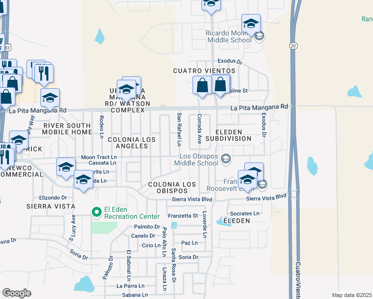 map of restaurants, bars, coffee shops, grocery stores, and more near 4644 River Lake Drive in Laredo