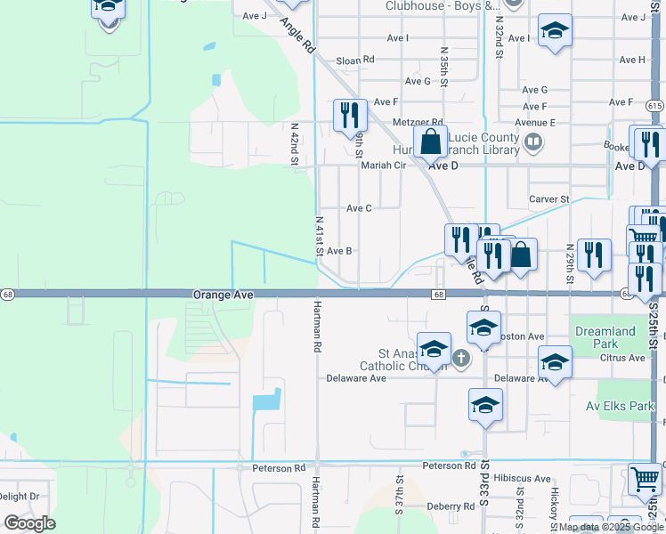 map of restaurants, bars, coffee shops, grocery stores, and more near 101 North 40th Street in Fort Pierce