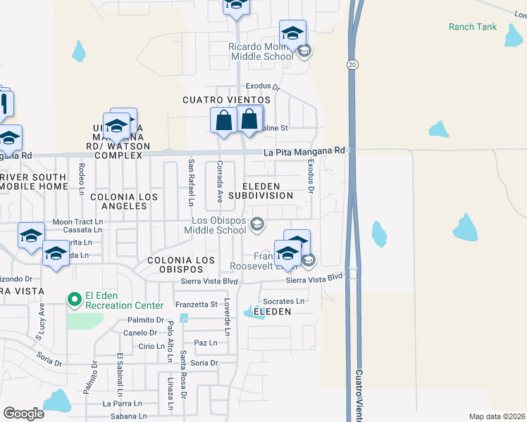map of restaurants, bars, coffee shops, grocery stores, and more near 4605 Invierno Lane in Laredo