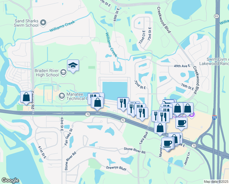 map of restaurants, bars, coffee shops, grocery stores, and more near 7017 52nd Avenue Drive East in Bradenton