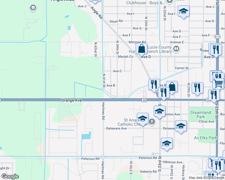 map of restaurants, bars, coffee shops, grocery stores, and more near 101 North 40th Street in Fort Pierce