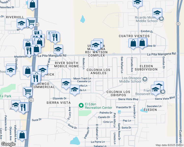 map of restaurants, bars, coffee shops, grocery stores, and more near 4549 La Joya Lane in Laredo