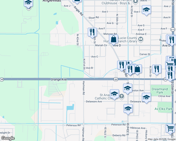 map of restaurants, bars, coffee shops, grocery stores, and more near 101 North 40th Street in Fort Pierce