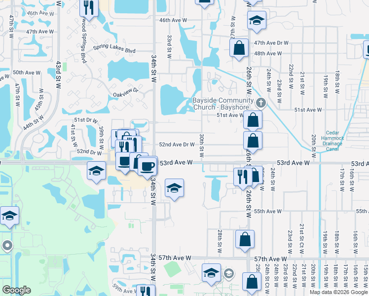 map of restaurants, bars, coffee shops, grocery stores, and more near 5236 30th Street West in Bradenton