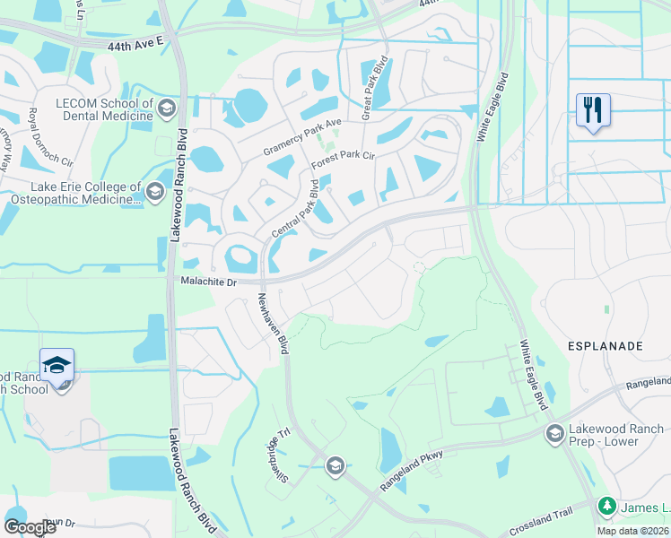 map of restaurants, bars, coffee shops, grocery stores, and more near 11708 Meadowgate Place in Bradenton